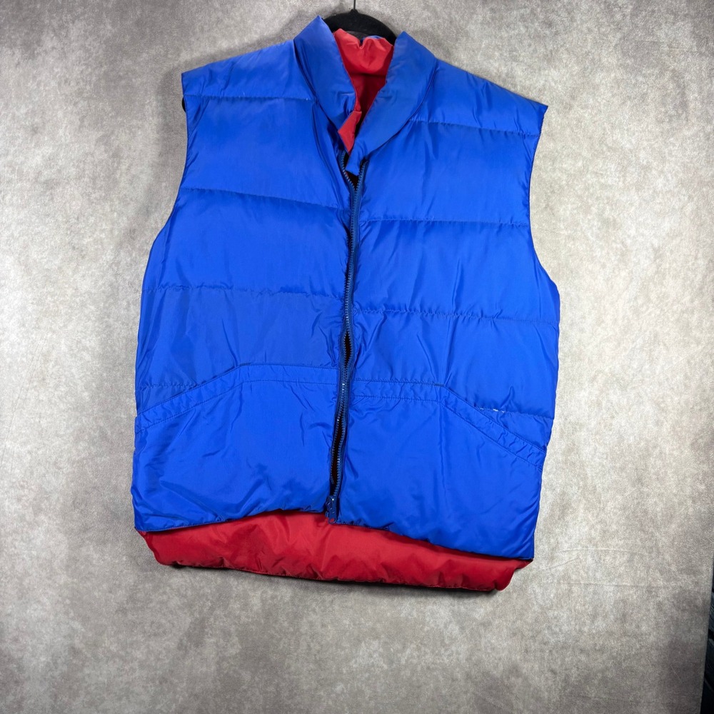 Vintage Weather Breaker Puffer Vest Mens Large Blue Red Reversible Down Vest 80s